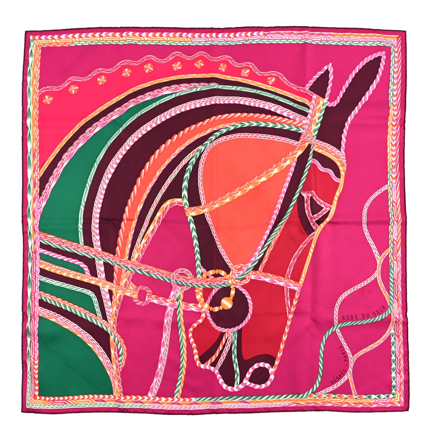 Hermes Silk Robe Du Soir Scarf 90 Fuchsia Vert Framboise 1 of 3