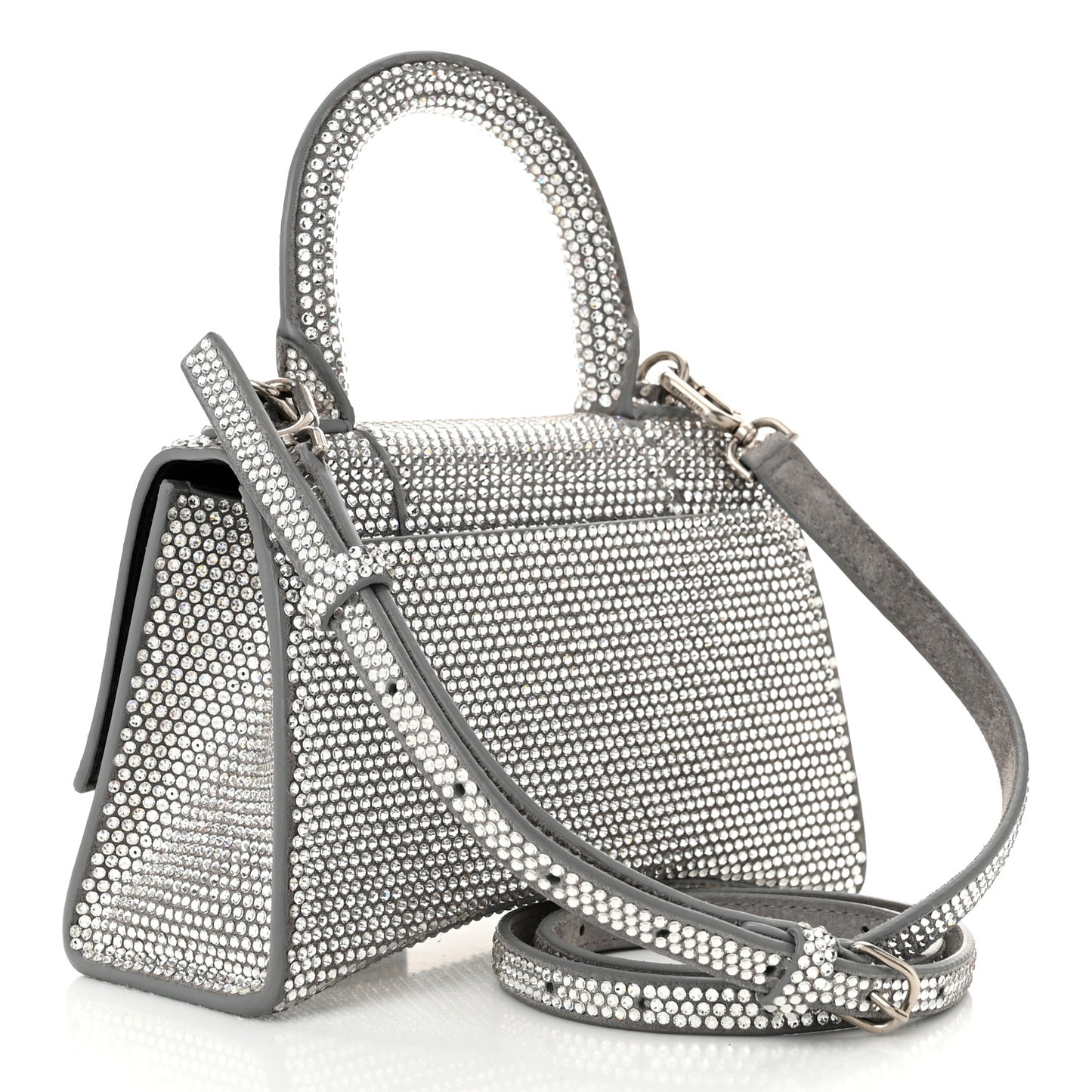 Strass Suede Hourglass Top Handle Bag XS Smoke Grey Crystal