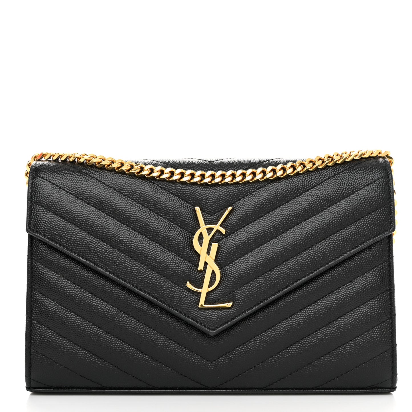 Grain De Poudre Matelasse Chevron Monogram Chain Wallet Black