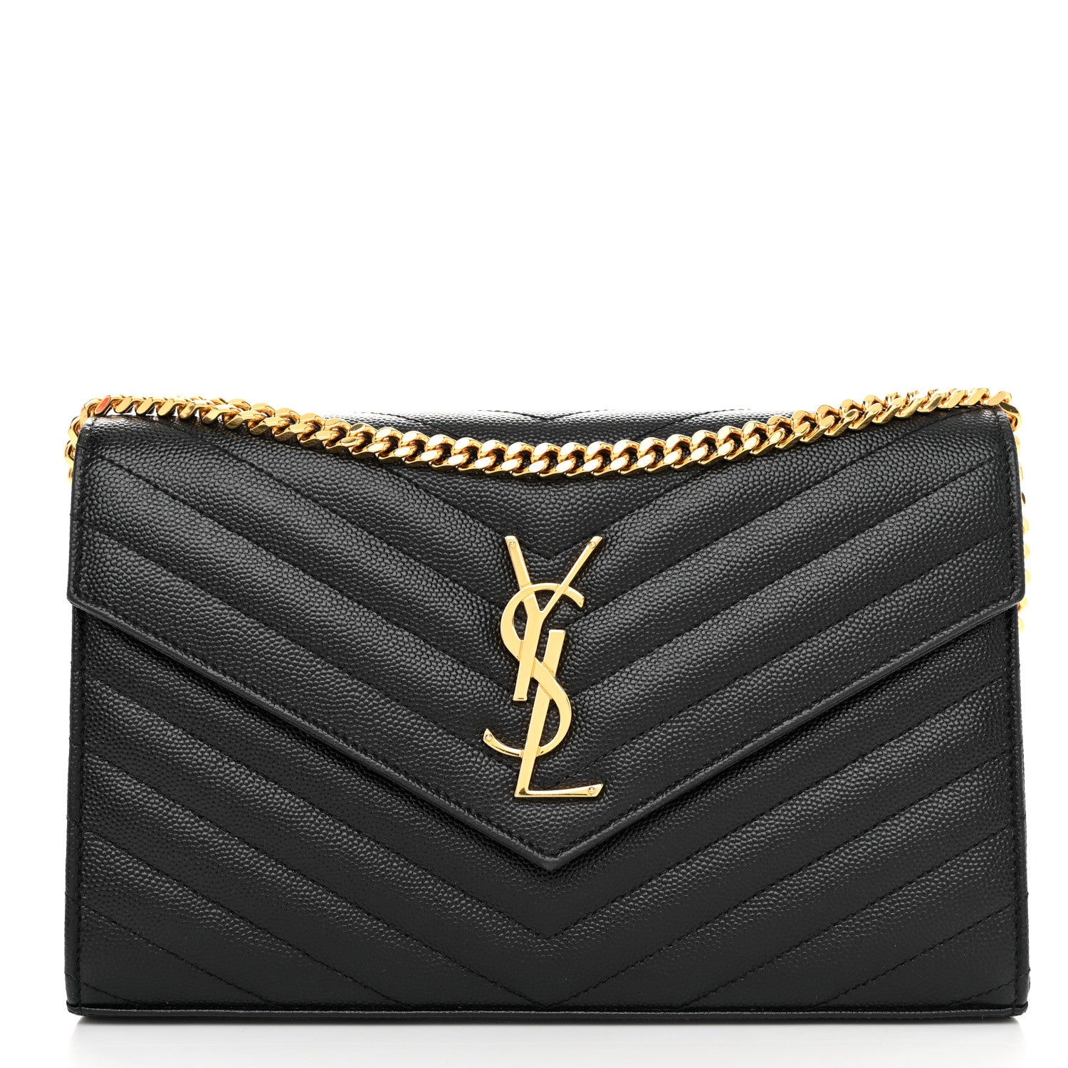 Saint Laurent Grain De Poudre Matelasse Chevron Monogram Chain Wallet Black 1 of 11