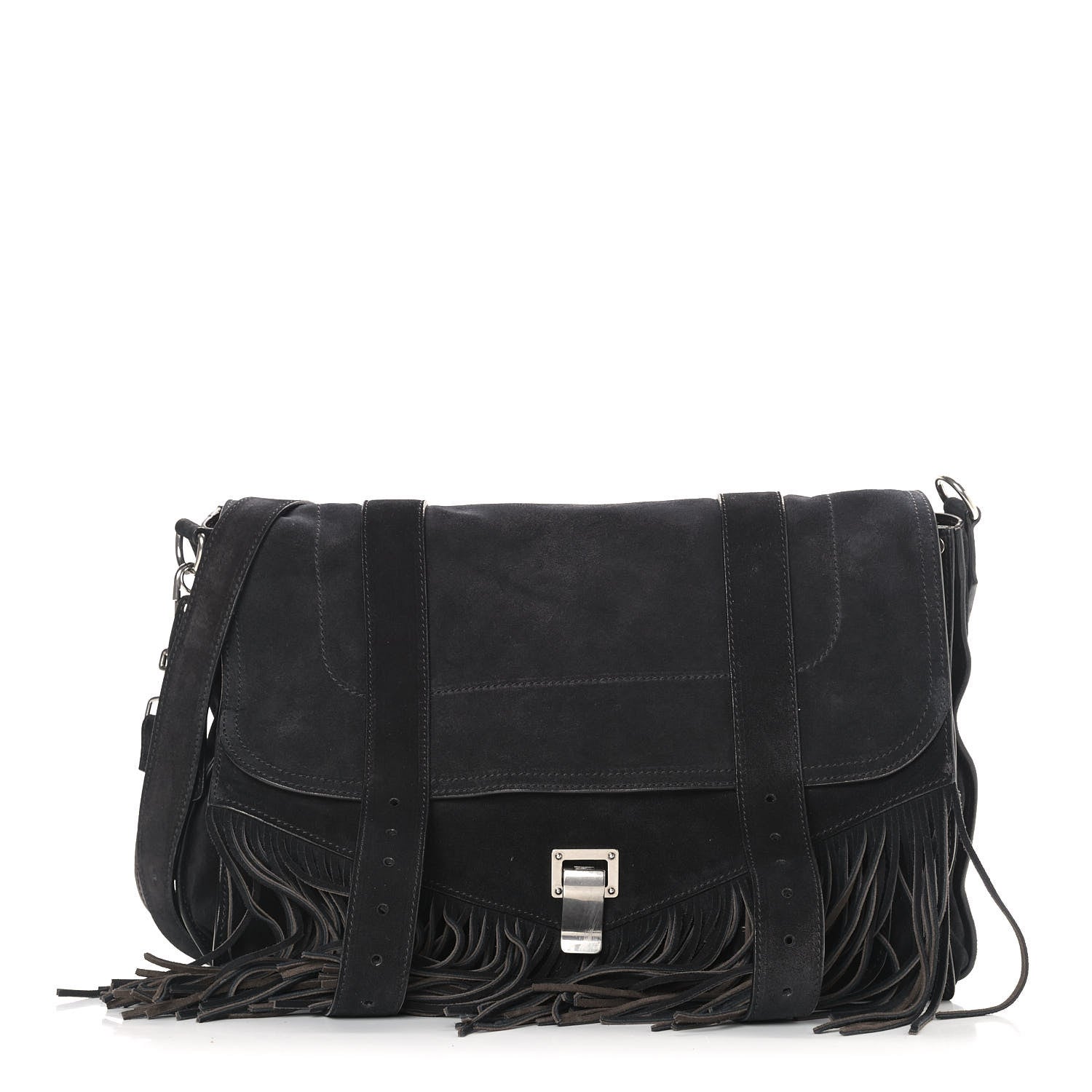 Proenza Schouler Suede Fringe Medium PS1 Satchel Black 1 of 8