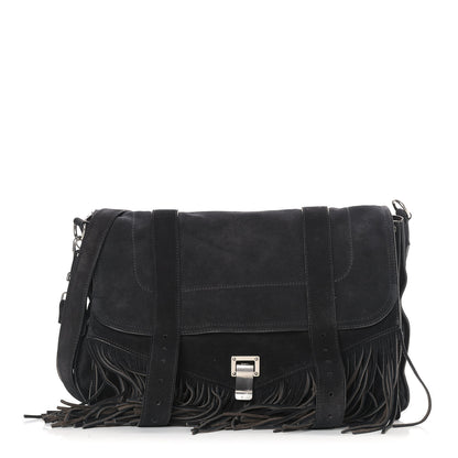 Proenza Schouler Suede Fringe Medium PS1 Satchel Black 1 of 8