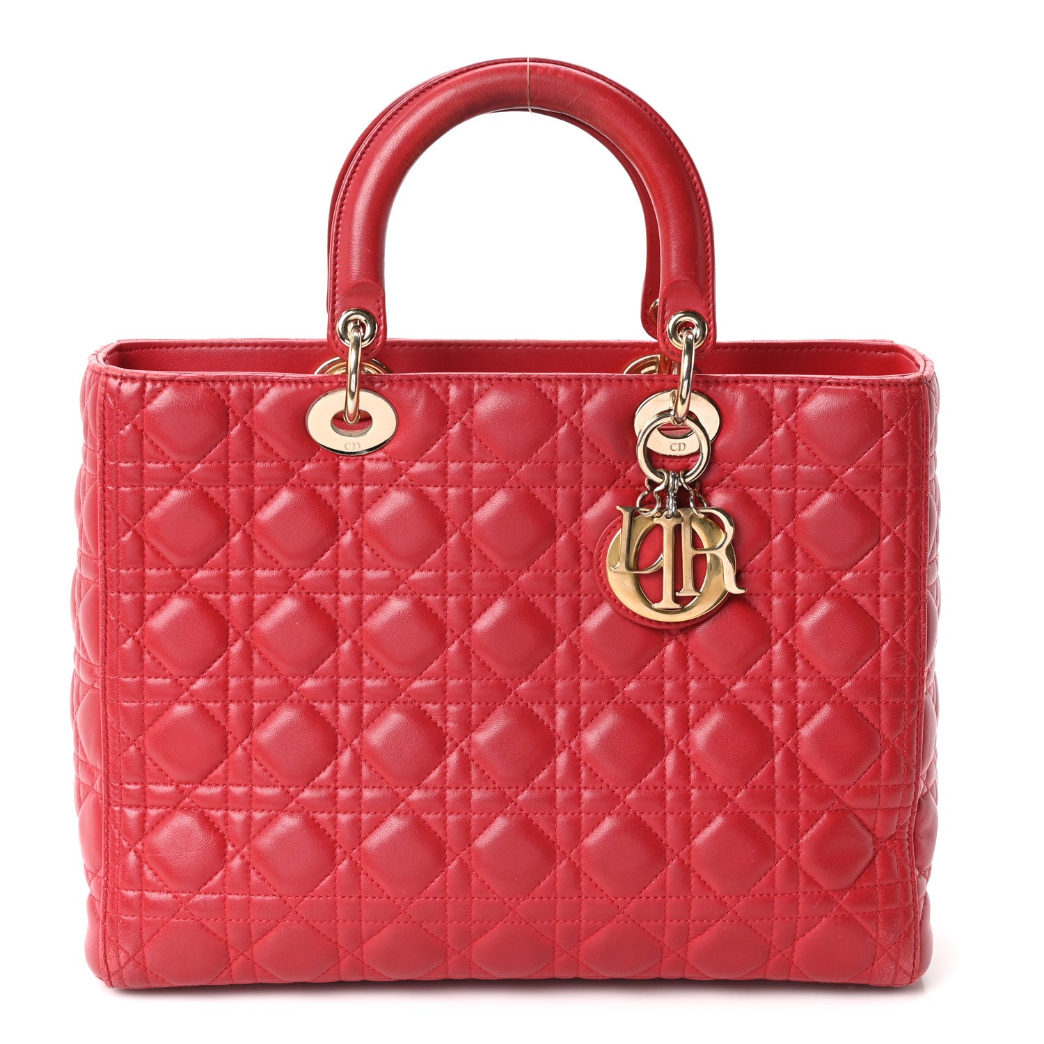 Christian Dior Lambskin Cannage Large Lady Dior Red 1 of 10