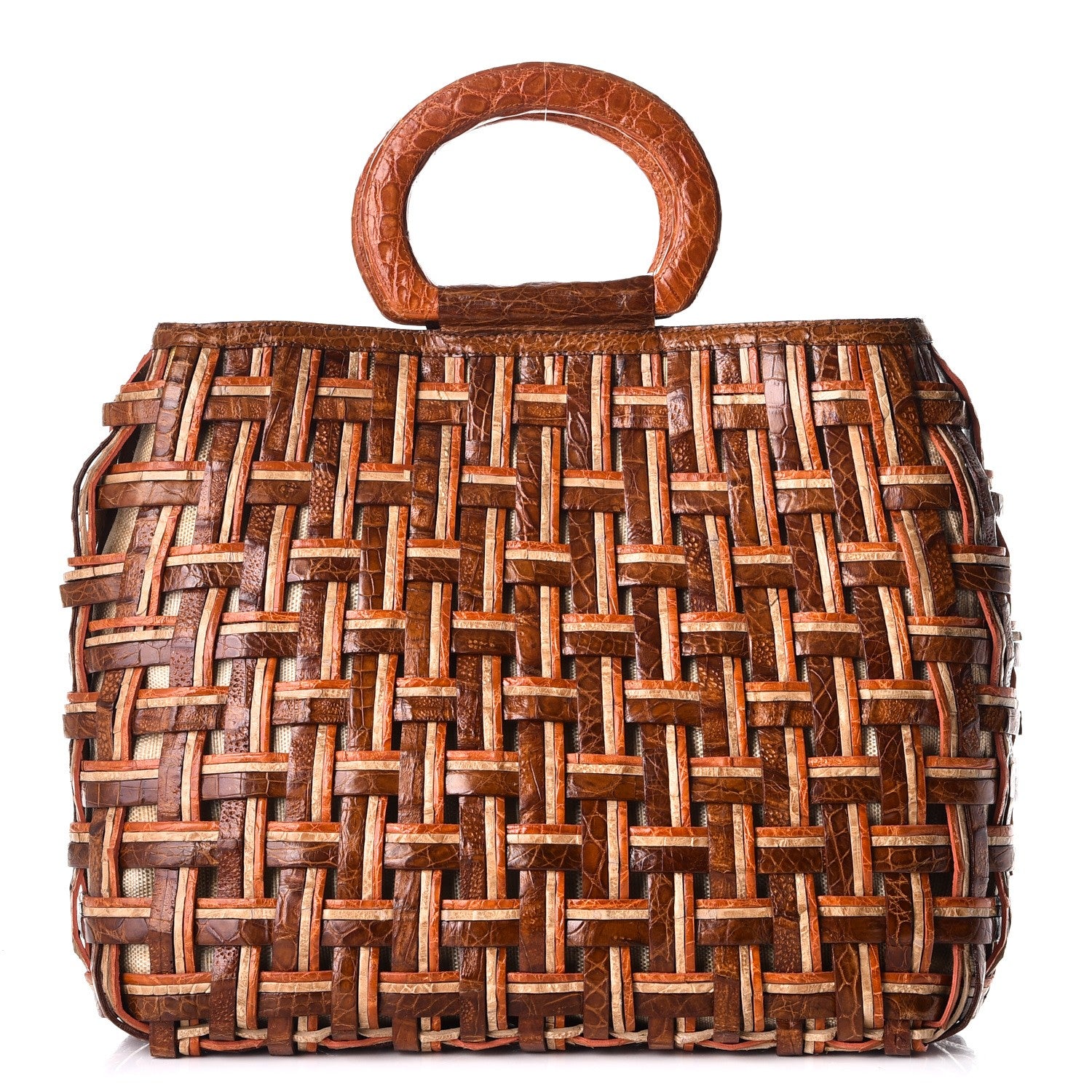 Nancy Gonzalez Crocodile Woven Top Handle Tote Orange Brown 1 of 9