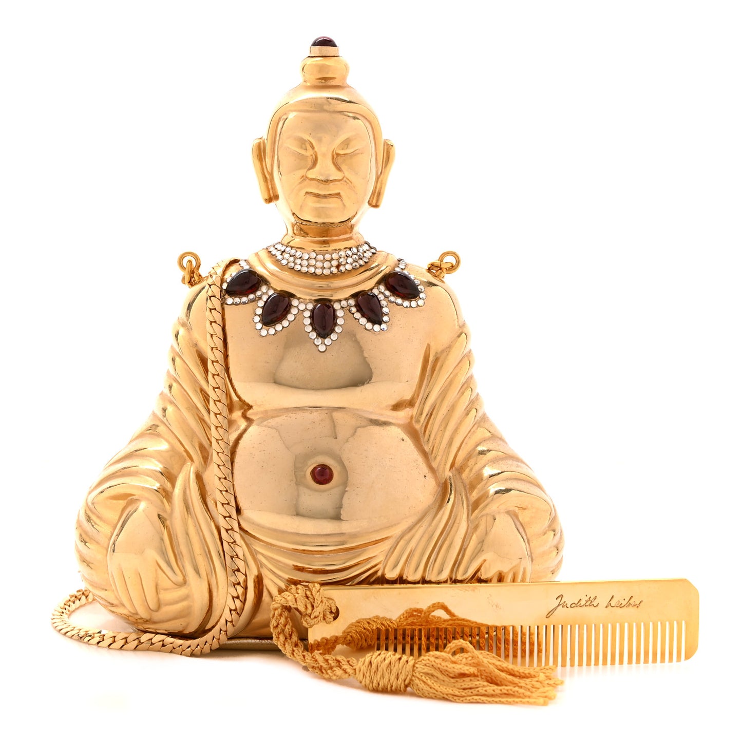 Crystal Ruby Buddha Minaudiere Clutch Gold