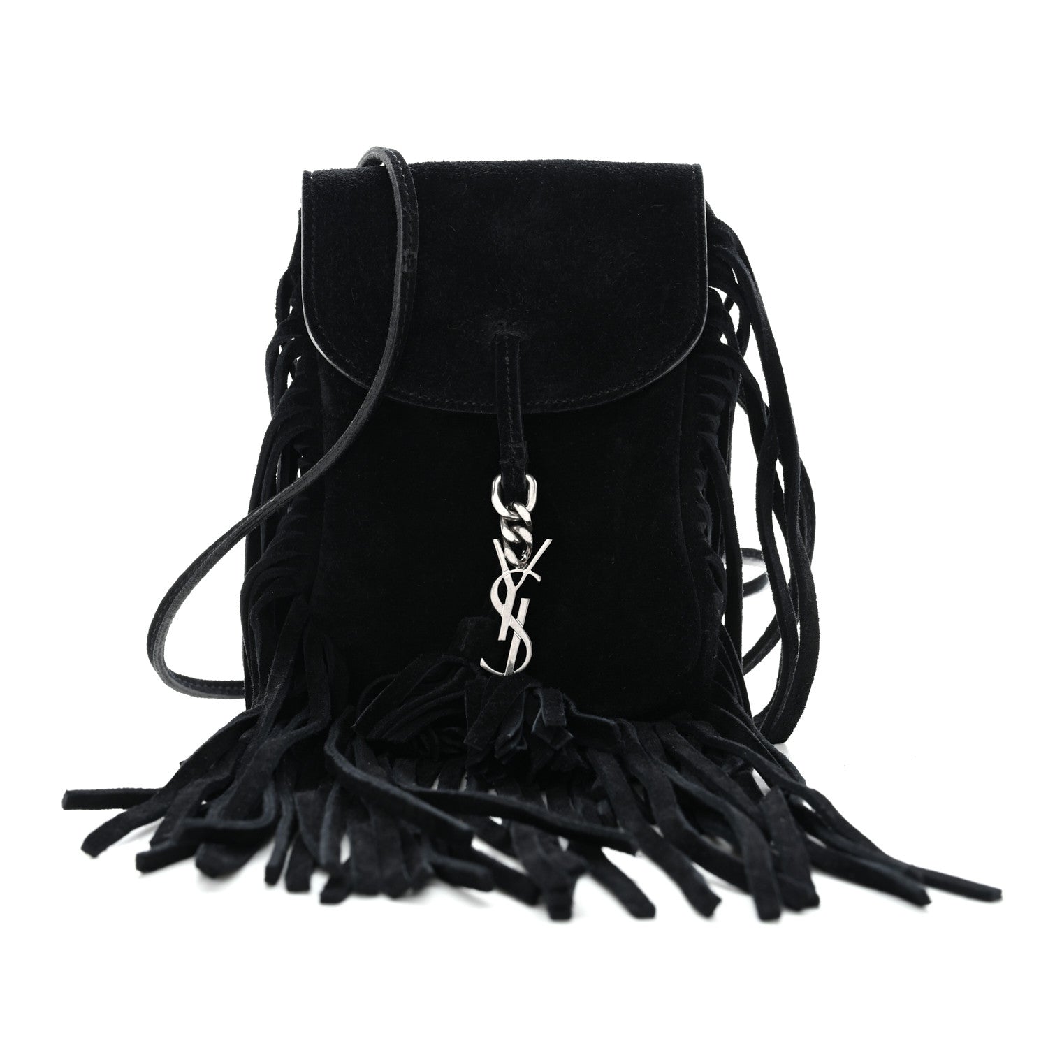 Saint Laurent Suede Fringe Toy Monogram Anita Crossbody Bag Black 1 of 10