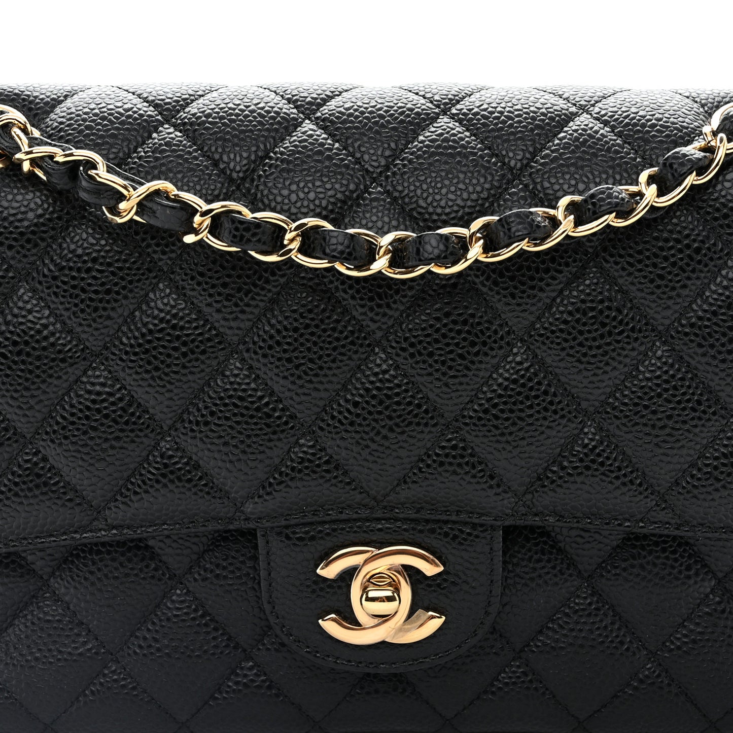 Caviar Quilted Medium Double Flap Black