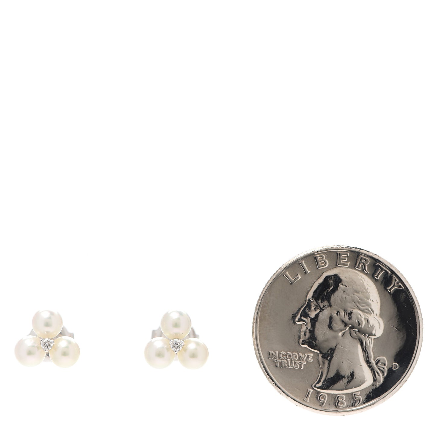 18K White Gold Diamond Akoya Pearl Three Pearl Earrings