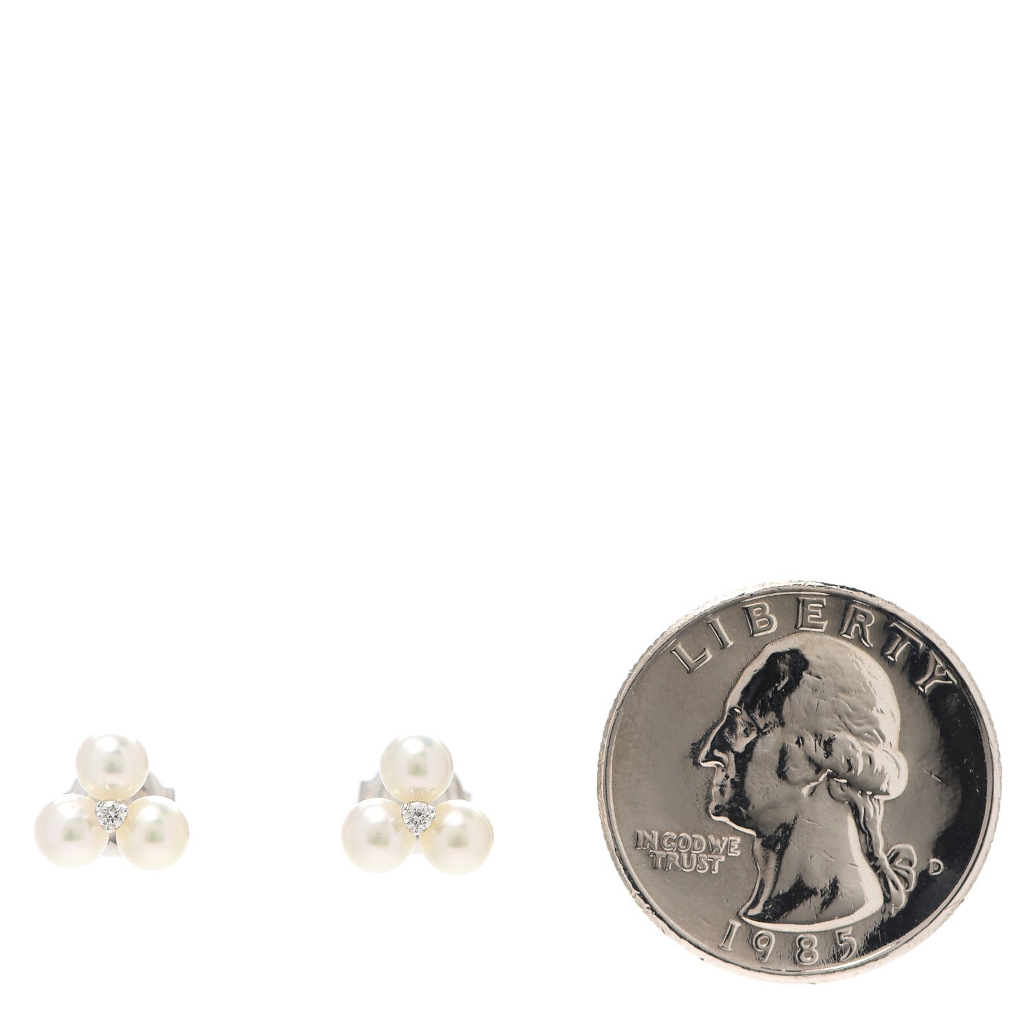 Mikimoto 18K White Gold Diamond Akoya Pearl Three Pearl Earrings 2 of 5