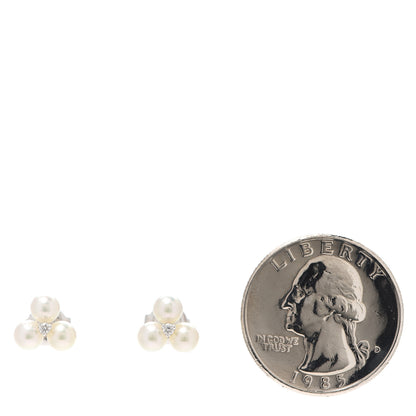 Mikimoto 18K White Gold Diamond Akoya Pearl Three Pearl Earrings 2 of 5