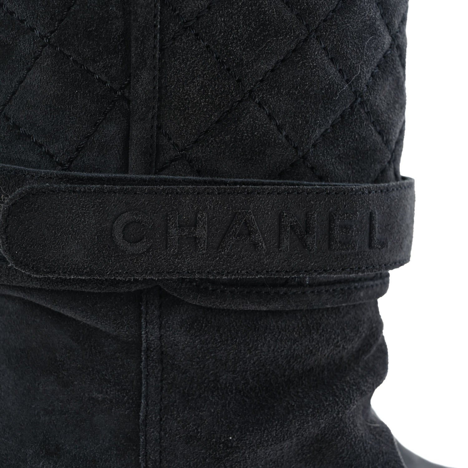 Chanel Suede Rabbit Fur Quilted Buckle High Boots 38 Grey 7 of 8