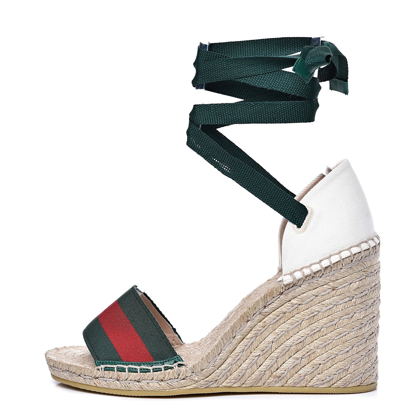 Canvas Malaga Kid Web Ankle Wrap Espadrille Wedge Sandals 39.5 Green Red Mystic White Emerald