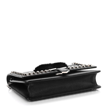 Fendi Vitello Elite Mink Fur Studded Karlito Tube Wallet on Chain Black 4 of 7