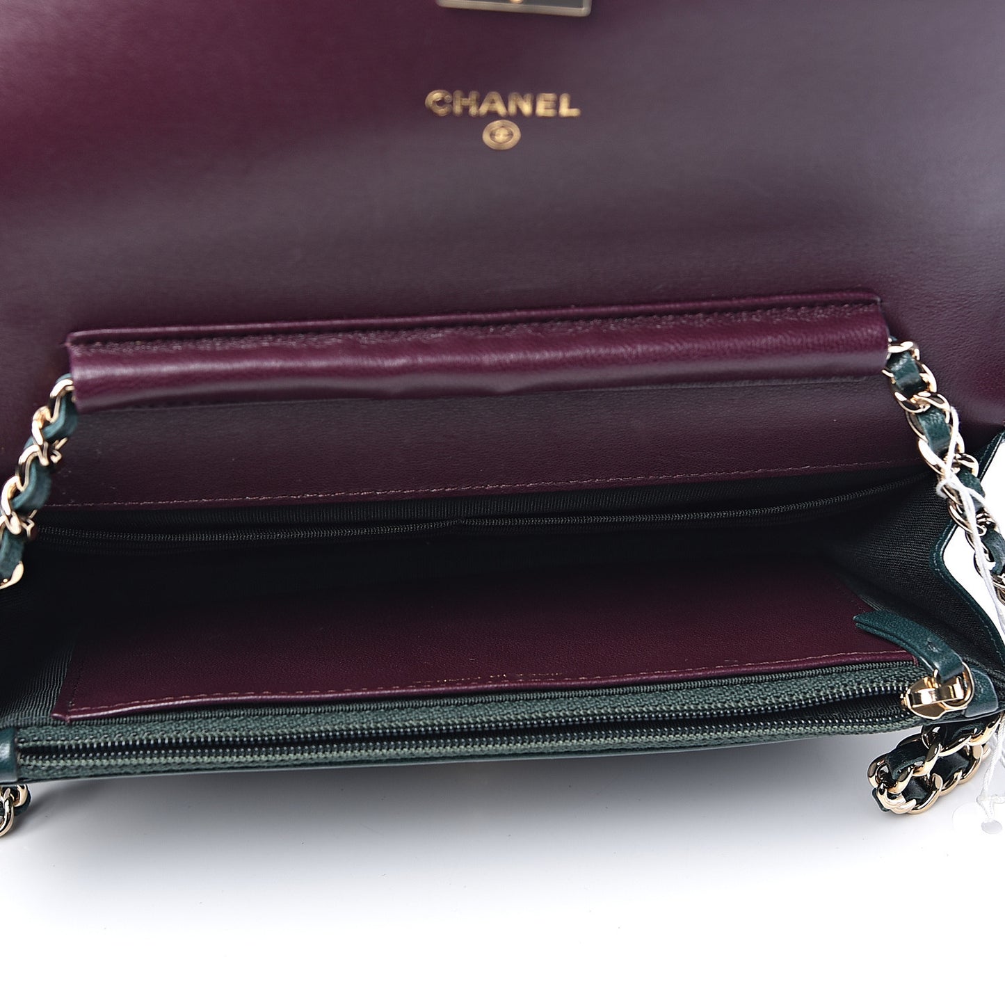 Lambskin Chevron Quilted Wallet On Chain WOC Dark Green