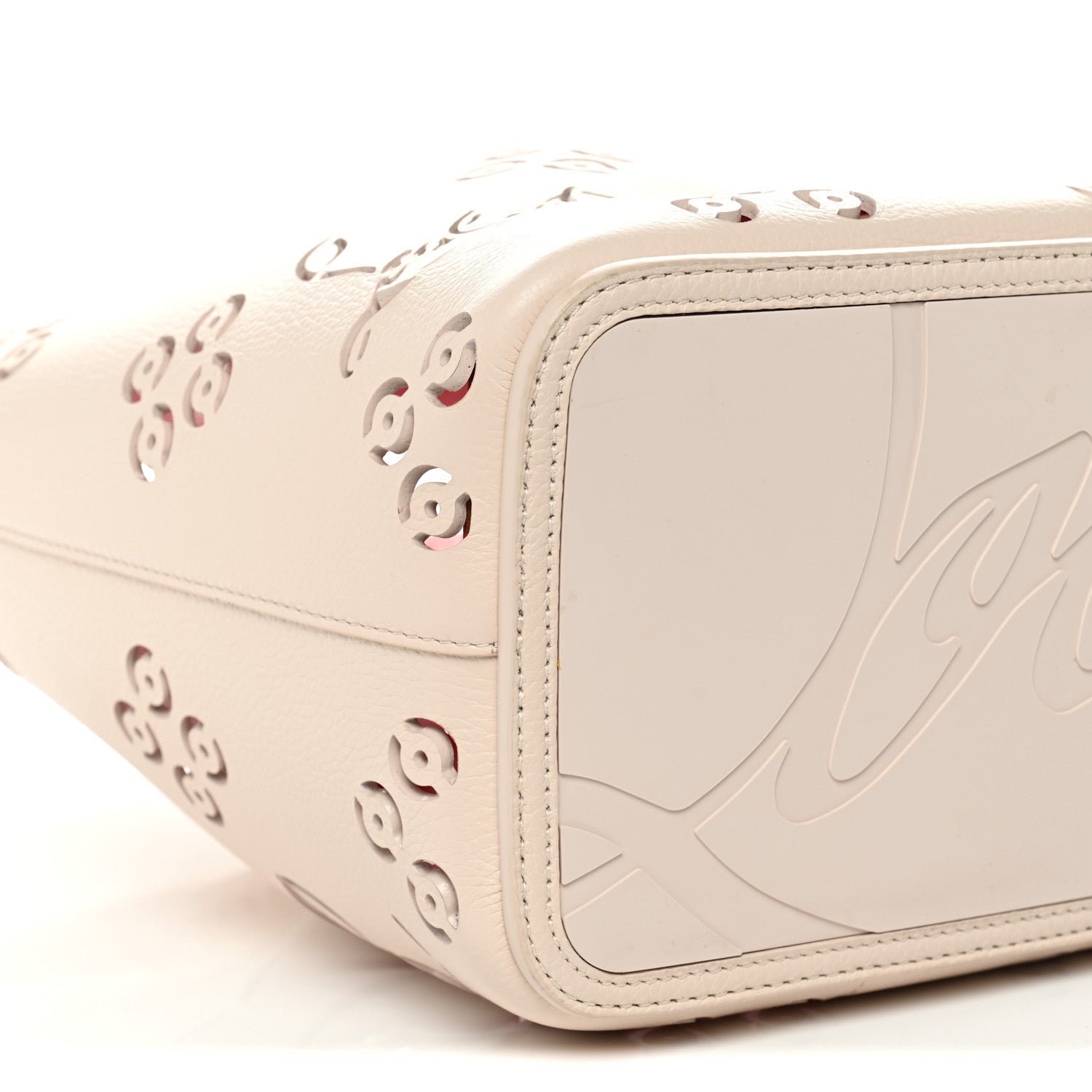 Christian Louboutin Calfskin Perforated Loubinthesky Spikes Large Cabarock Tote Leche 8 of 13