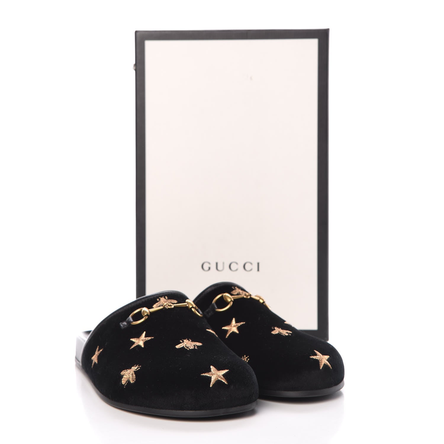 Gucci Softy Velvet Malaga Kid Bee Star Embroidered Womens Horsebit River Slippers 39 Black 12 of 12