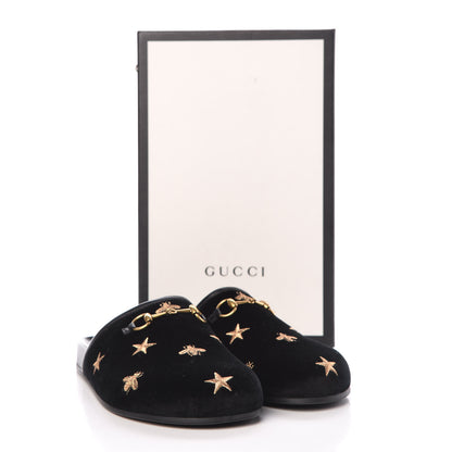 Gucci Softy Velvet Malaga Kid Bee Star Embroidered Womens Horsebit River Slippers 39 Black 12 of 12