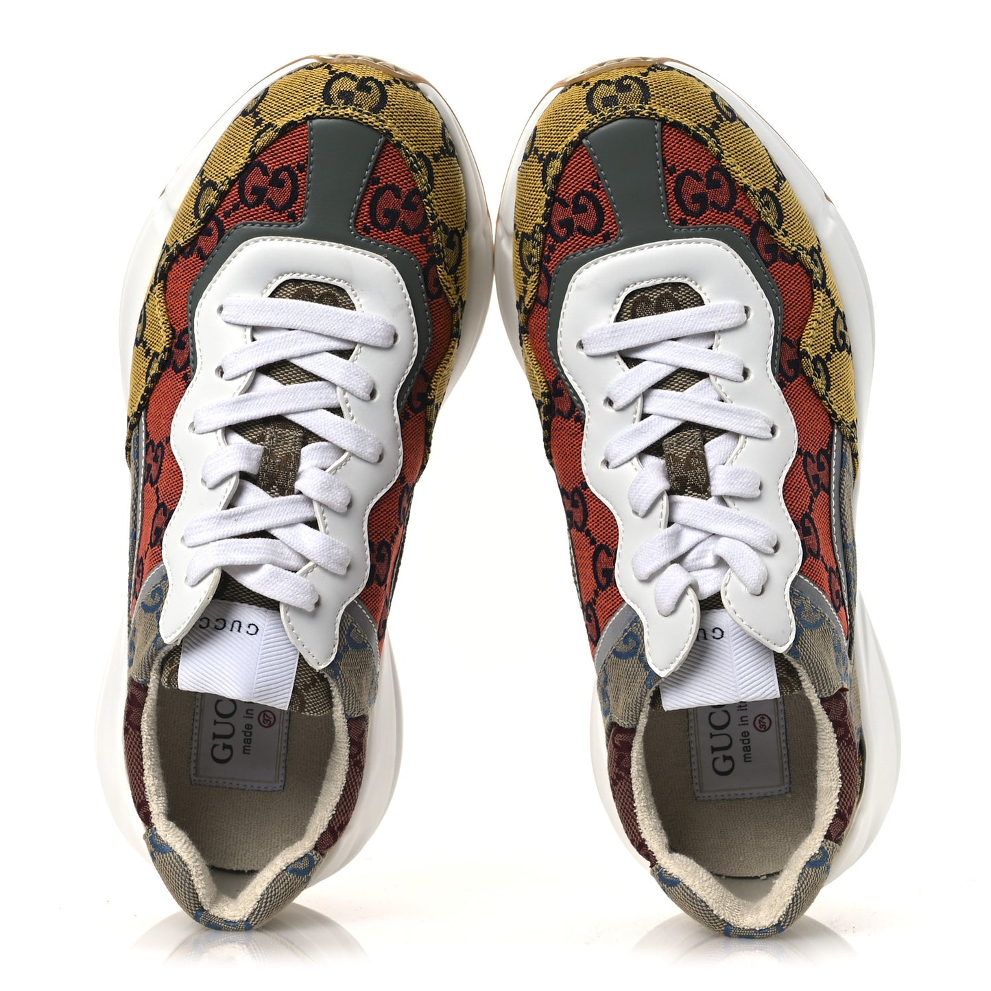 Monogram Multicolor Womens Rhyton Sneakers 37.5 Yellow Blue Great White Tabasco