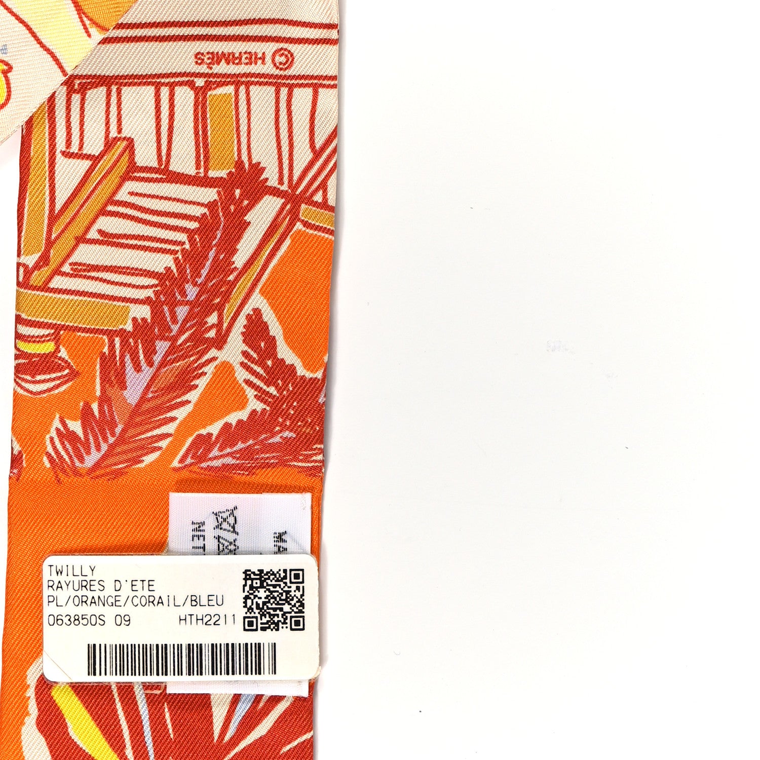 Hermes Silk Rayures D'ete Twilly Orange Corail Bleu 3 of 3