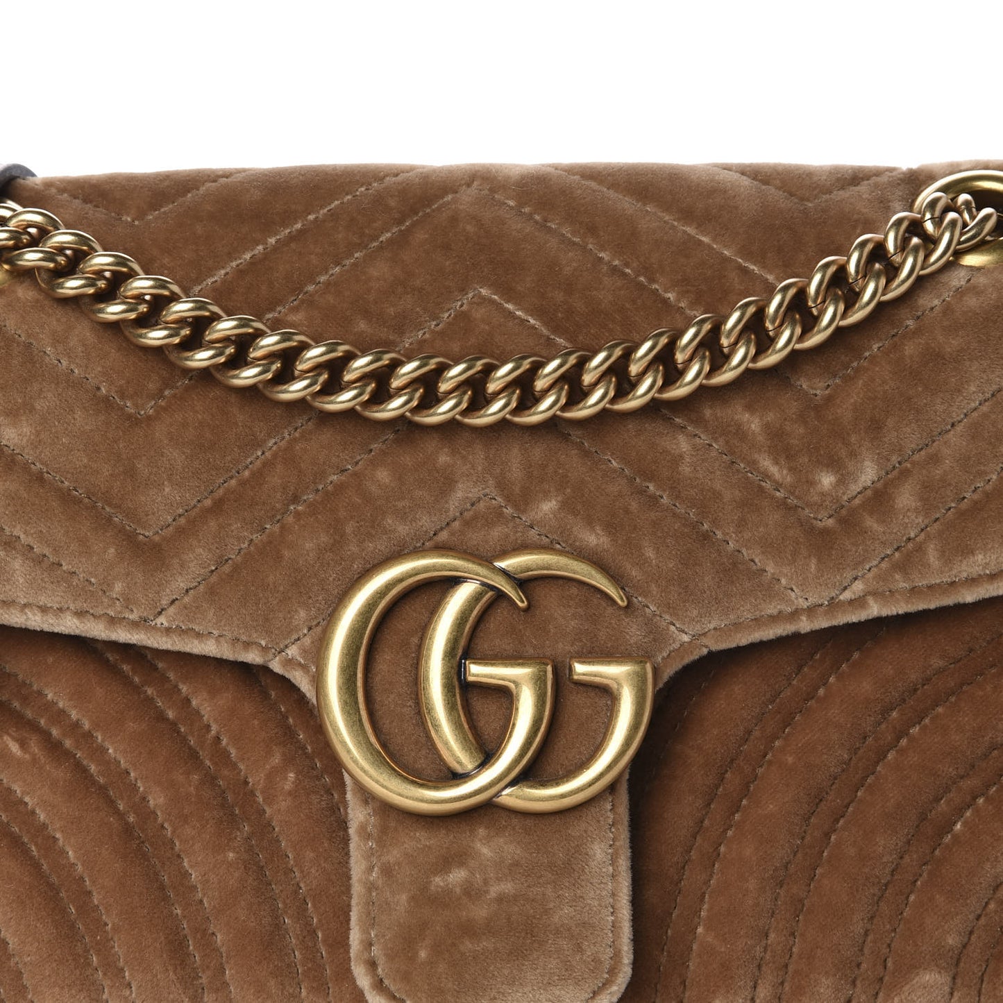 Velvet Matelasse Small GG Marmont Shoulder Bag Taupe