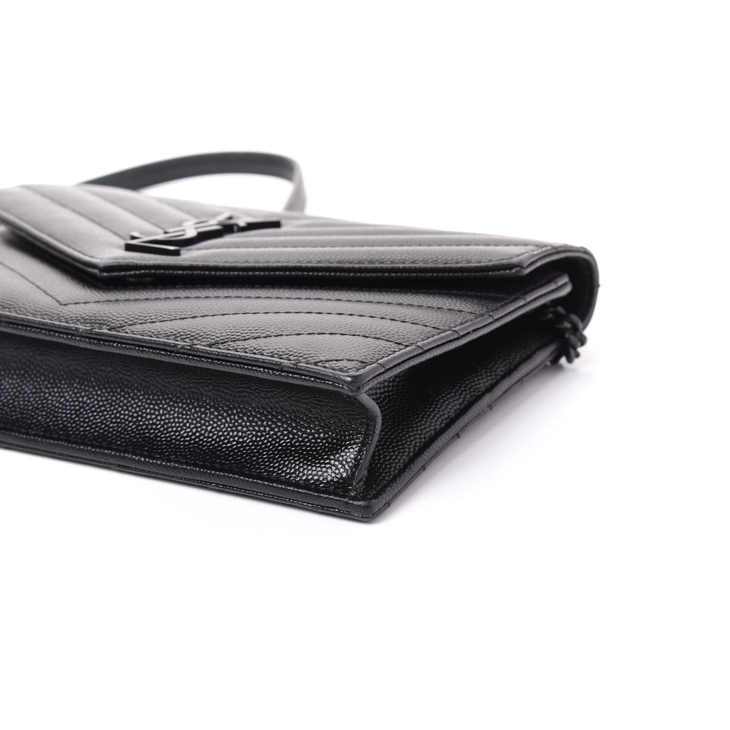 Grain De Poudre Matelasse Chevron Monogram Envelope Chain Wallet Black
