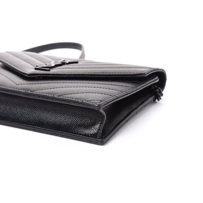Saint Laurent Grain De Poudre Matelasse Chevron Monogram Envelope Chain Wallet Black 6 of 8