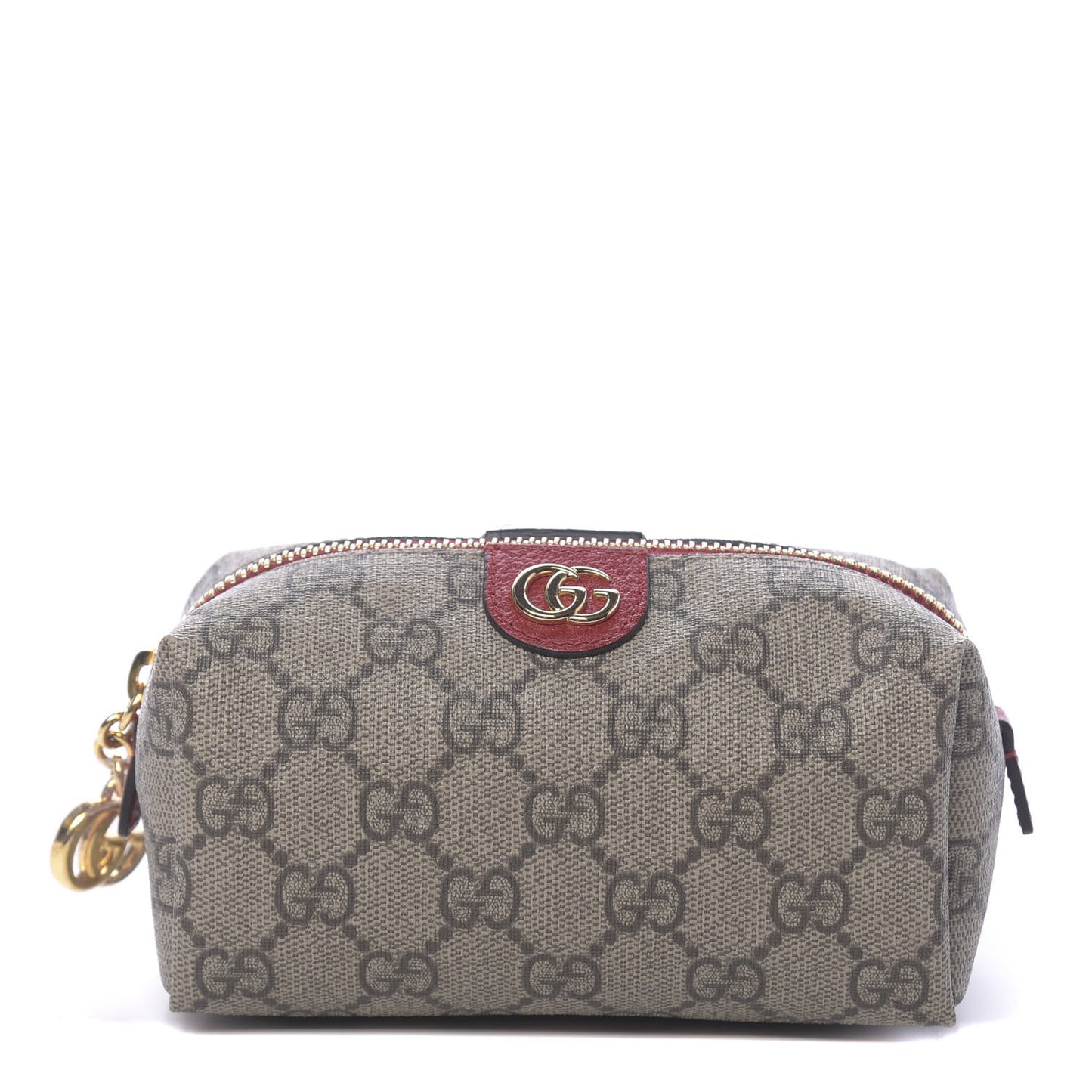 Soft GG Supreme Monogram Calfskin Small Ophidia Cosmetic Case Beige Ebony Hibiscus Red