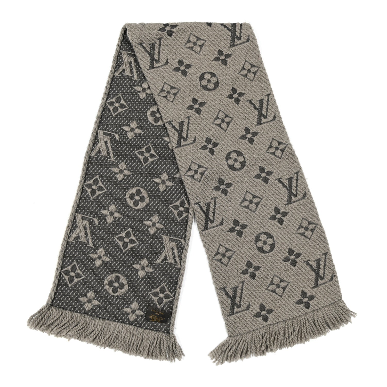 Louis Vuitton Wool Silk Logomania Scarf Pearl Grey 2 of 5