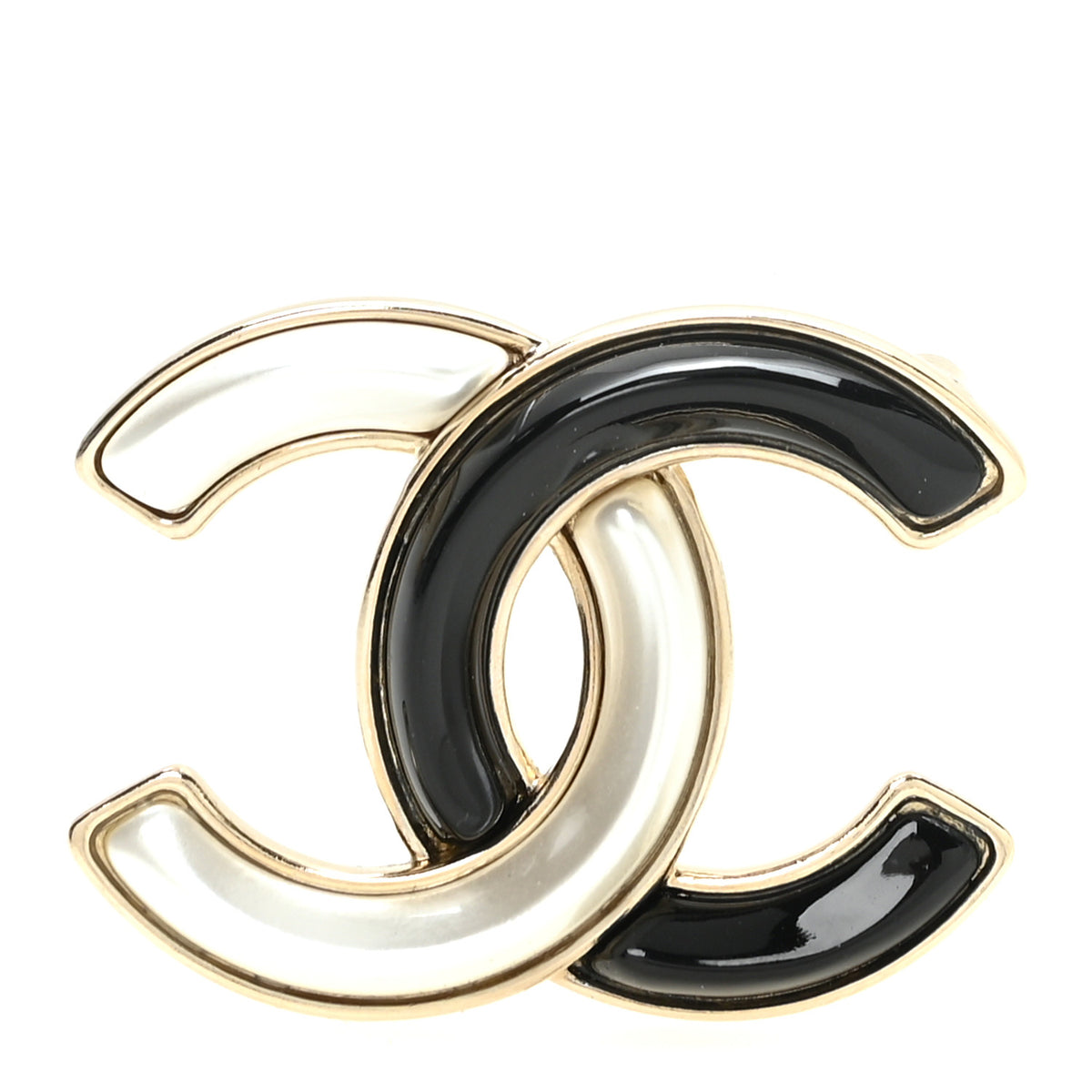 Enamel CC Brooch Black White
