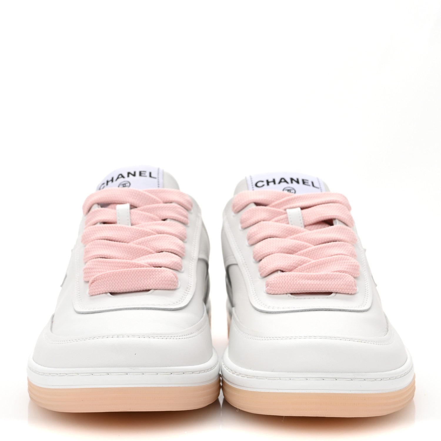 Chanel Calfskin Womens CC Sneakers 39.5 White Pink 3 of 9