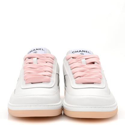 Chanel Calfskin Womens CC Sneakers 39.5 White Pink 3 of 9