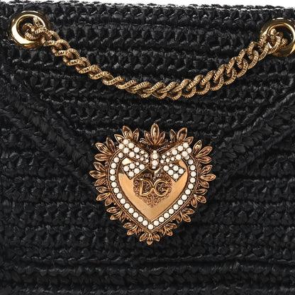 Dolce & Gabbana Raffia Woven Devotion Envelope Shoulder Bag Black 7 of 9