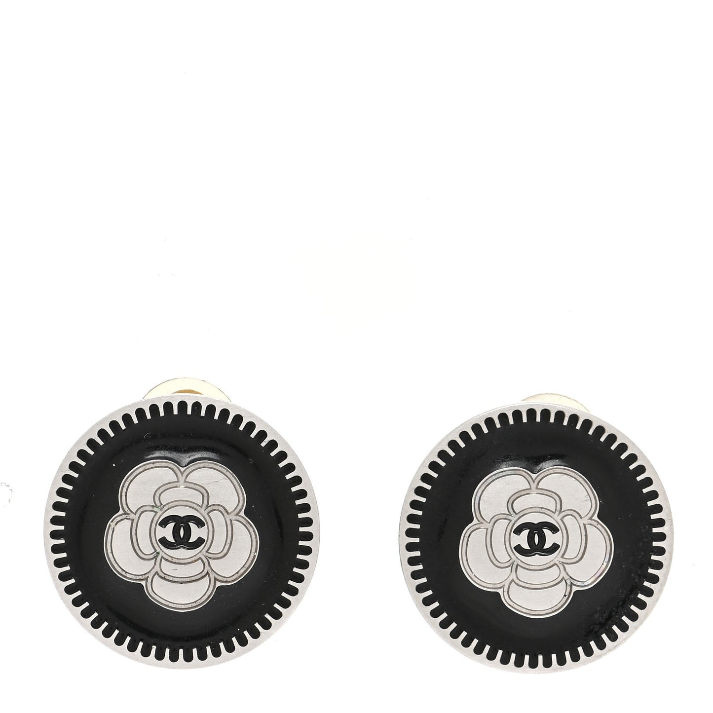 Enamel CC Camellia Clip On Earrings Black Silver