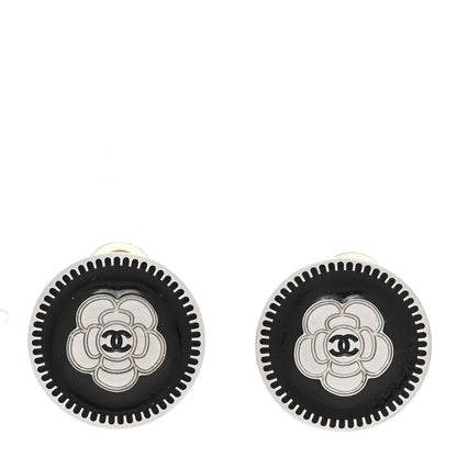 Chanel Enamel CC Camellia Clip On Earrings Black Silver 1 of 7