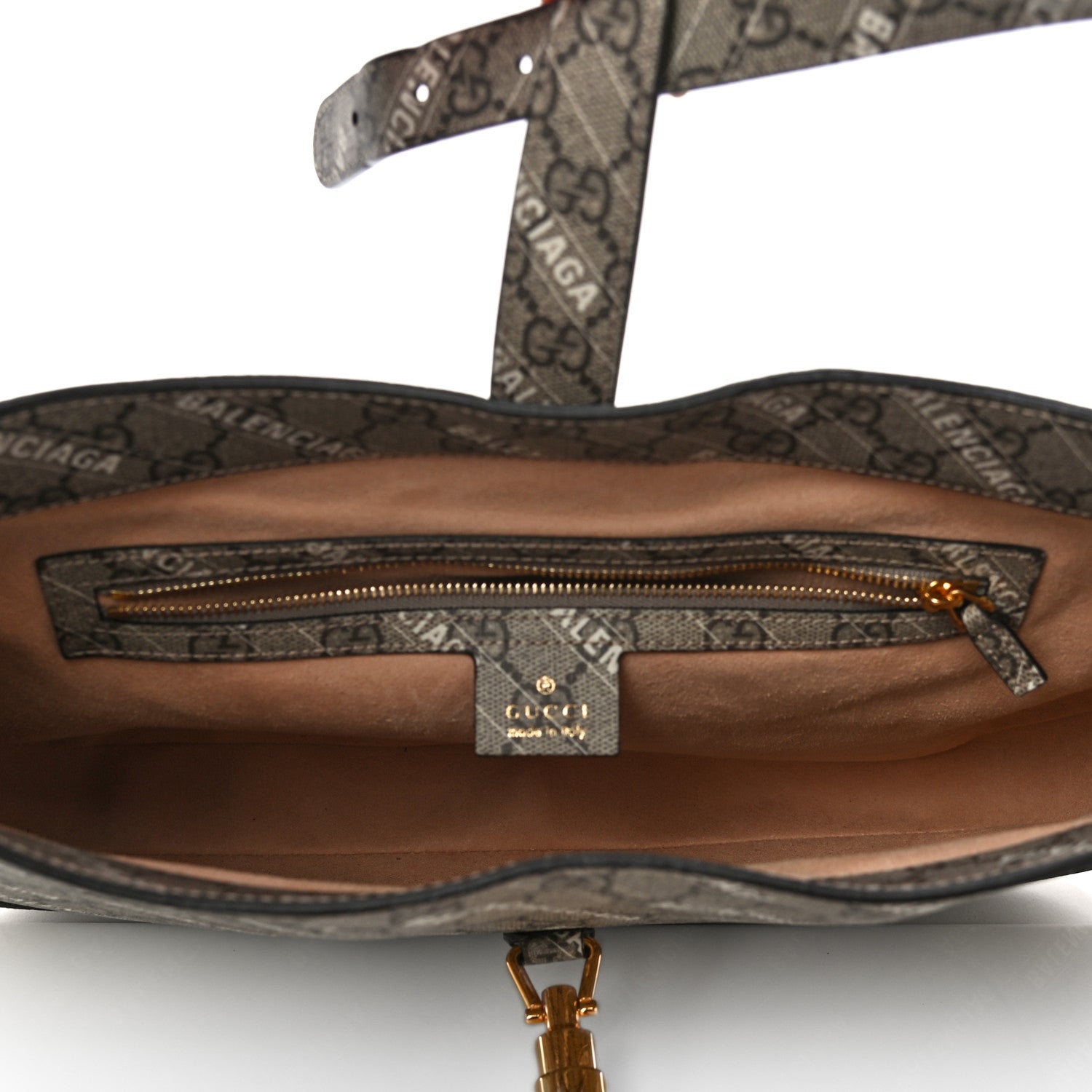 Gucci X BALENCIAGA GG Supreme Monogram Logo Print Medium Jackie 1961 Hobo Beige Ebony 5 of 14