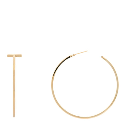 Tiffany 18K Yellow Gold Extra Large T Wire Hoop Earrings 1 of 5
