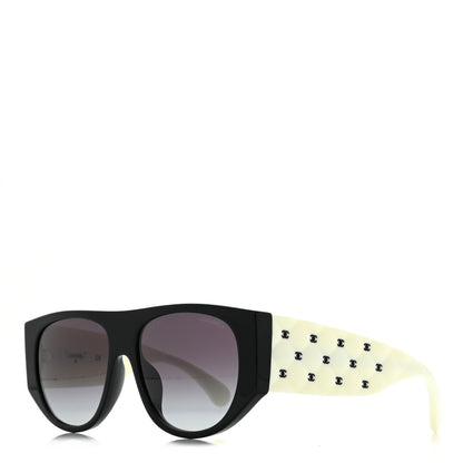 Chanel Acetate Quilted CC Pilot Sunglasses 71465 White Black 1 of 7