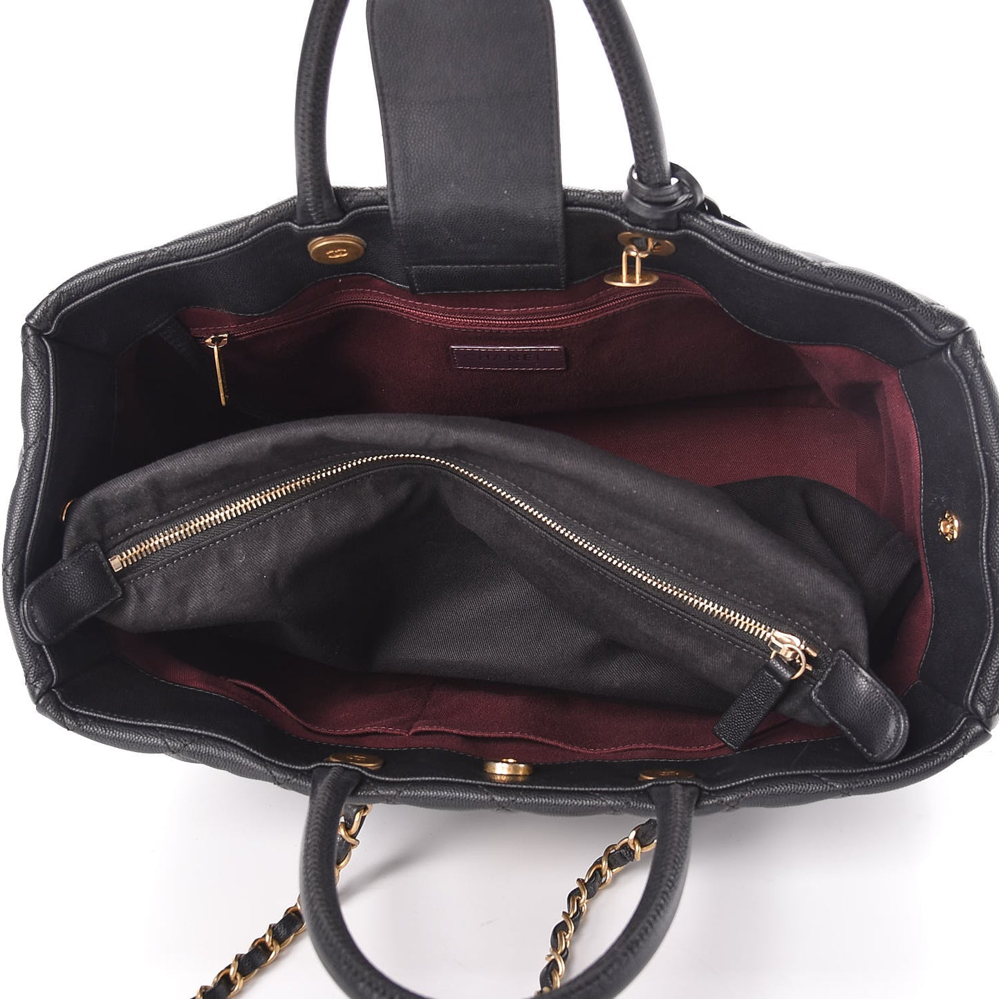 Caviar Quilted Large Coco Handle Shopping Tote Black