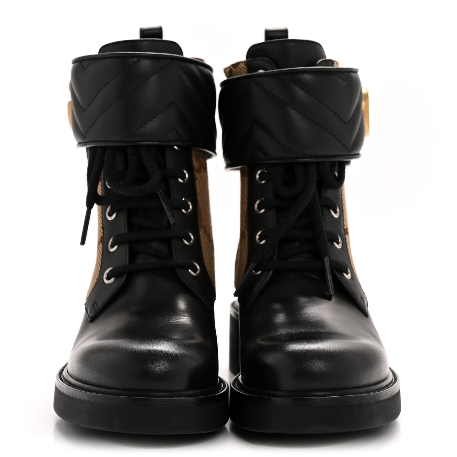 Gucci Flores Calfskin Monogram Maxi GG Nappa Matelasse Double G 40mm Ankle Boots 36.5 Black Camel Ebony 3 of 12
