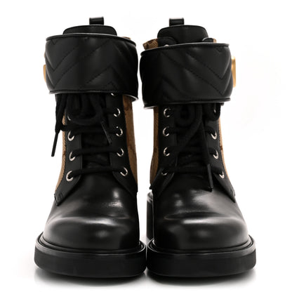 Gucci Flores Calfskin Monogram Maxi GG Nappa Matelasse Double G 40mm Ankle Boots 36.5 Black Camel Ebony 3 of 12