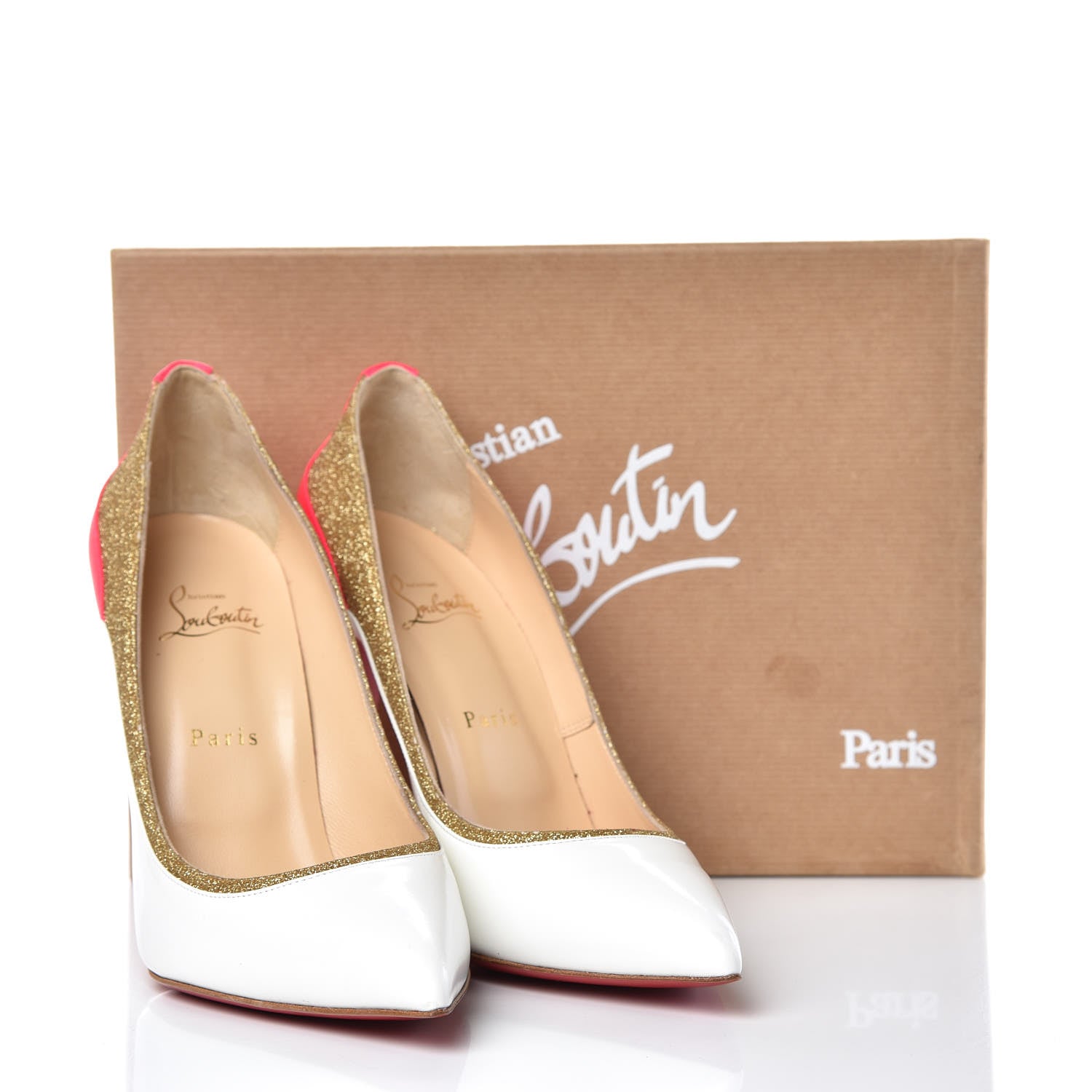 Christian Louboutin Glitter Patent Fluo Tucsick 100 Pumps 41 White Gold 9 of 9
