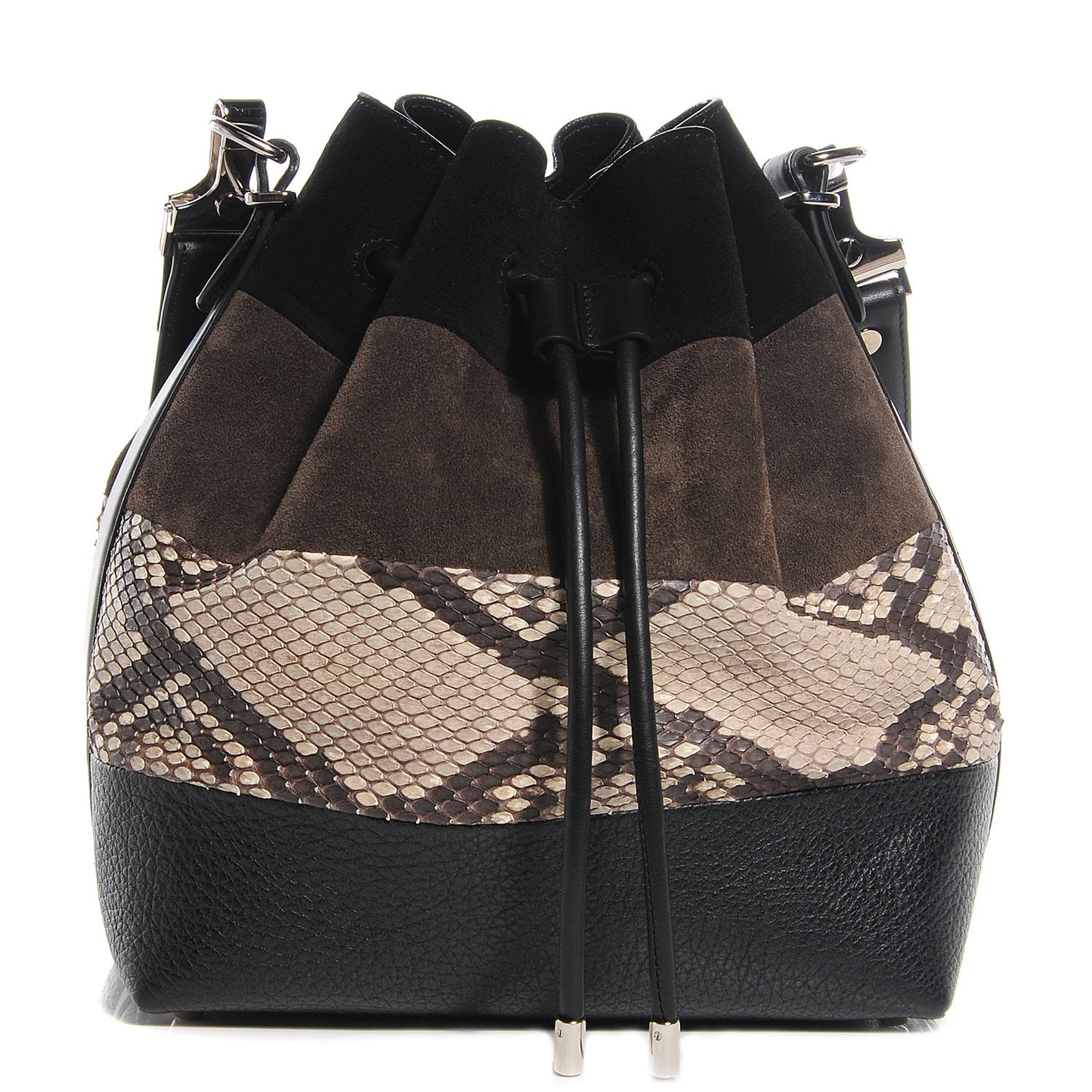 Suede Watersnake Medium Bucket Bag Black Pepe Roccia