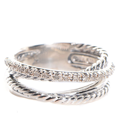 David Yurman Sterling Silver Pave Diamond Crossover Ring 5 1 of 7