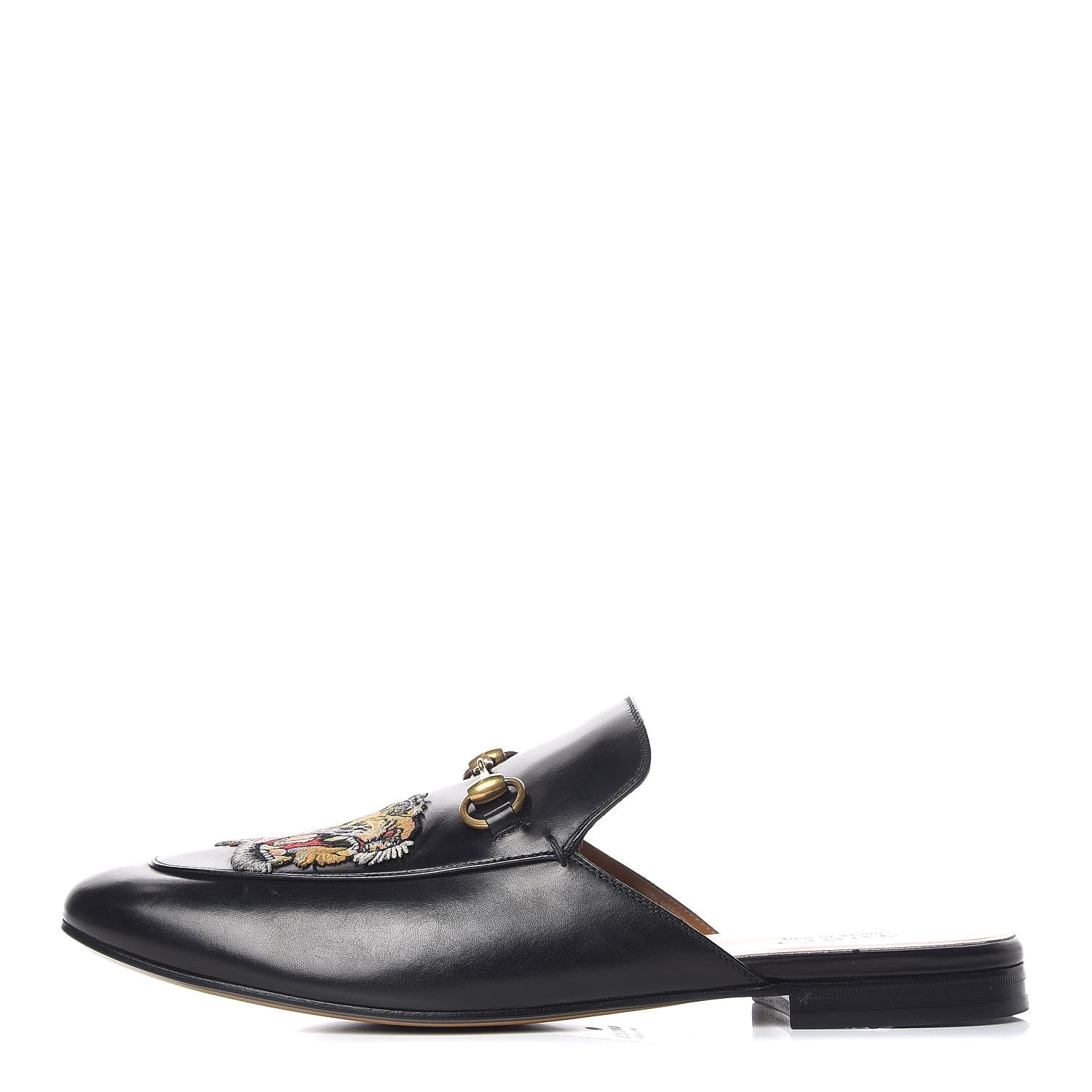 Gucci Calfskin Tiger Embroidered Mens Princetown Slippers 12 Black 1 of 10