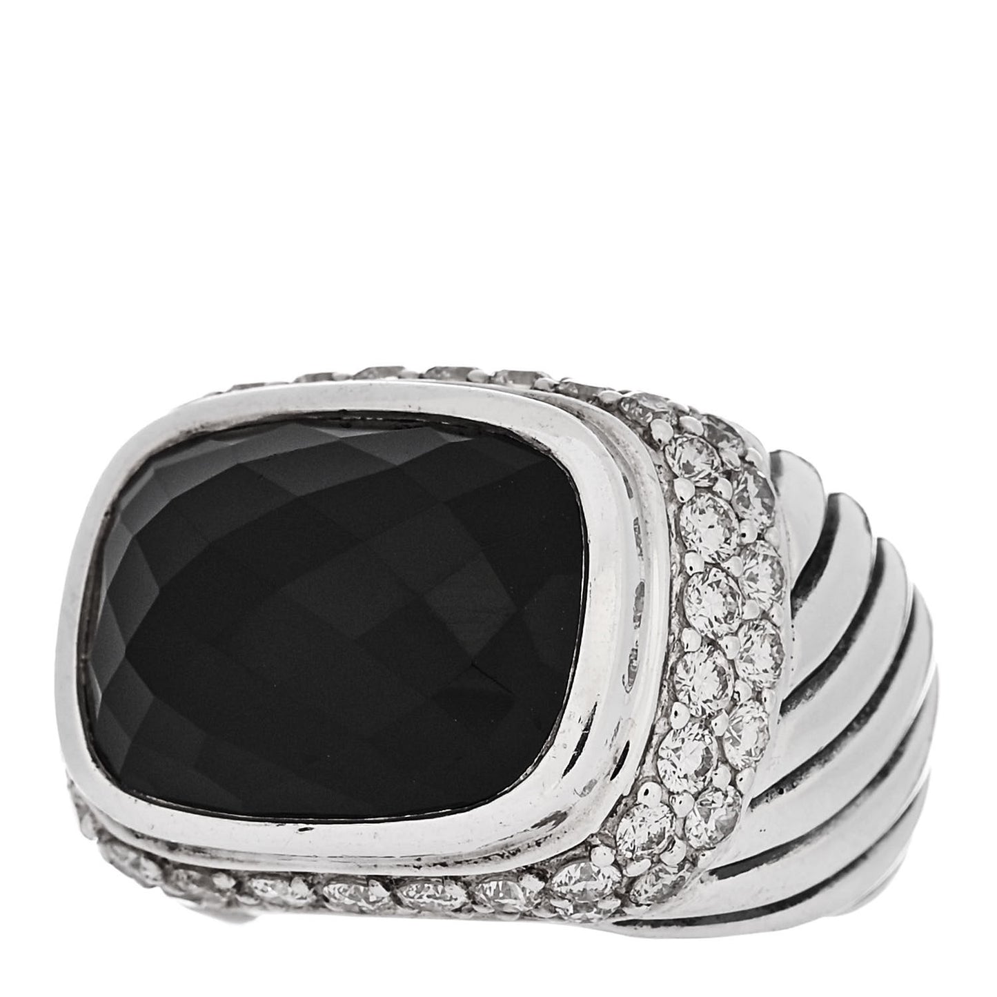 Sterling Silver Diamond Black Onyx 16mm Albion Ring 52 6