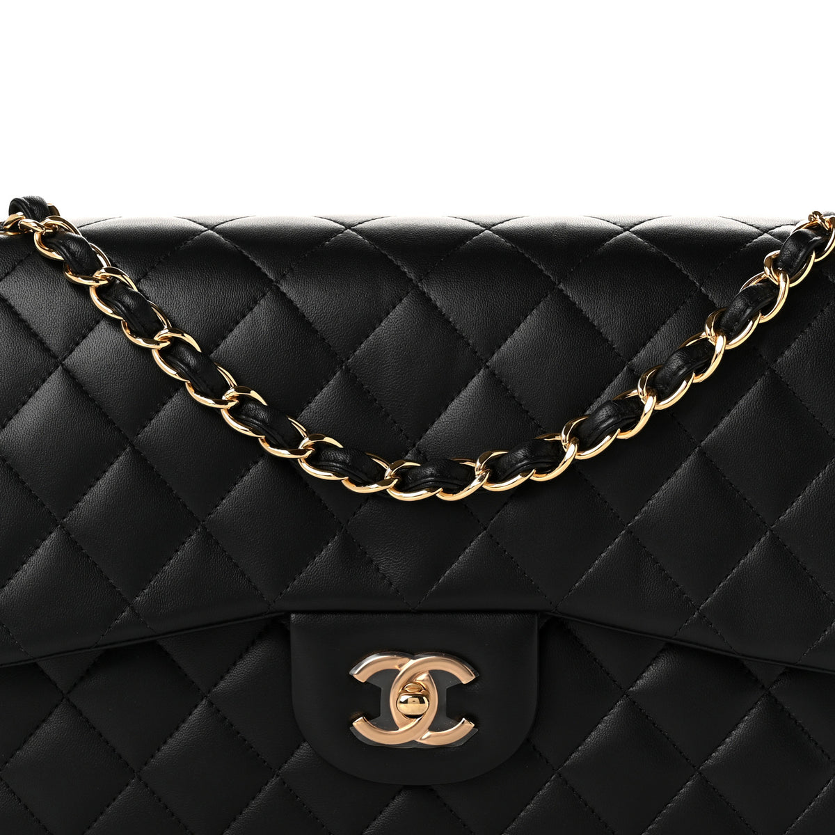 Lambskin Quilted Jumbo Double Flap Black