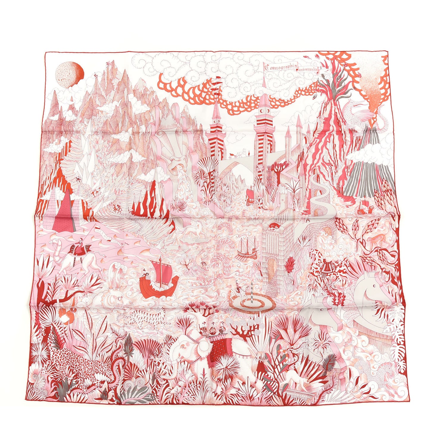 Silk Cosmographia Universalis Scarf 90 Rose Rouge Blanc