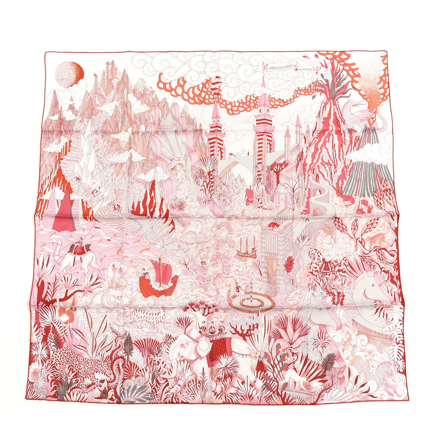 Hermes Silk Cosmographia Universalis Scarf 90 Rose Rouge Blanc 1 of 4