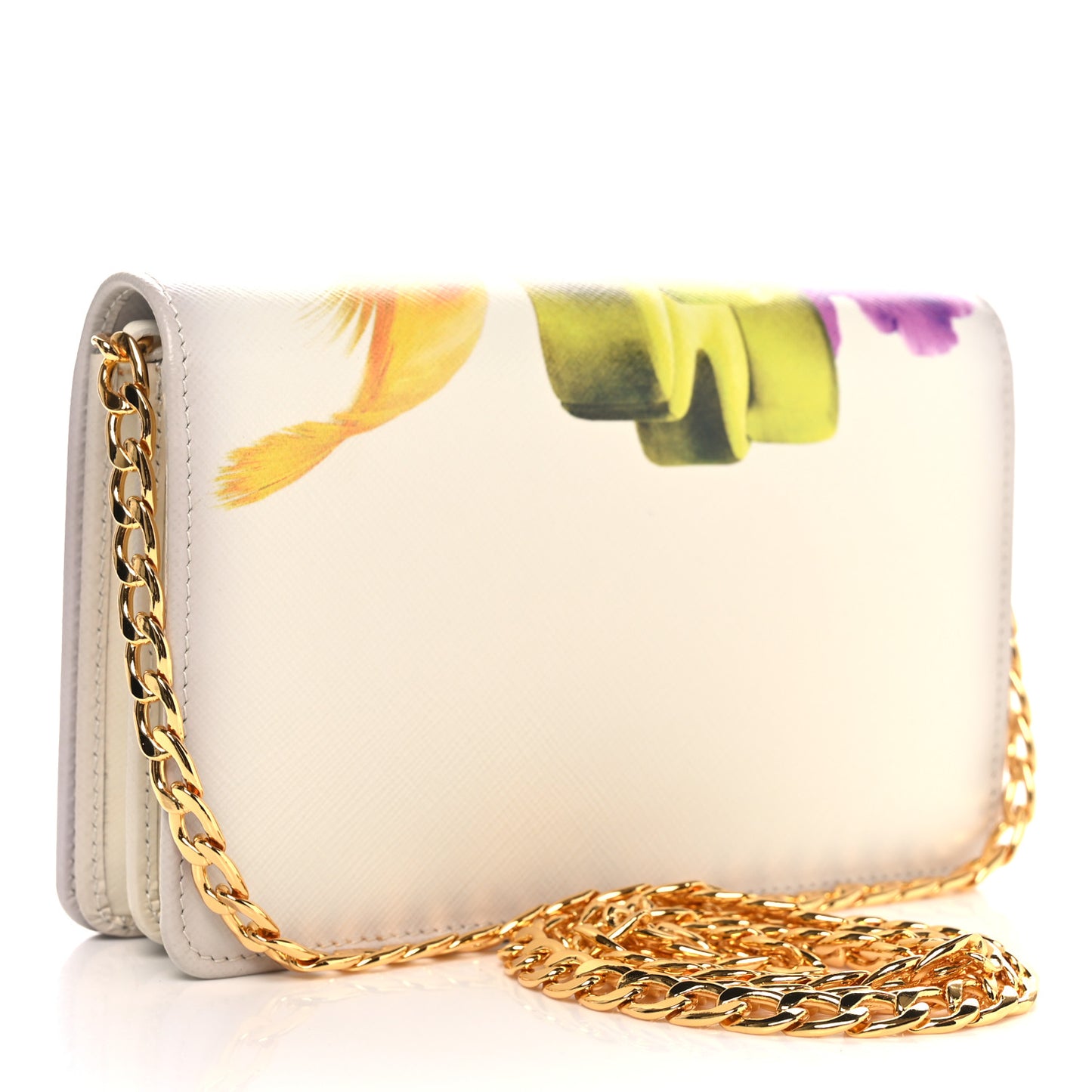 Saffiano Lux Chain Wallet White Multicolor