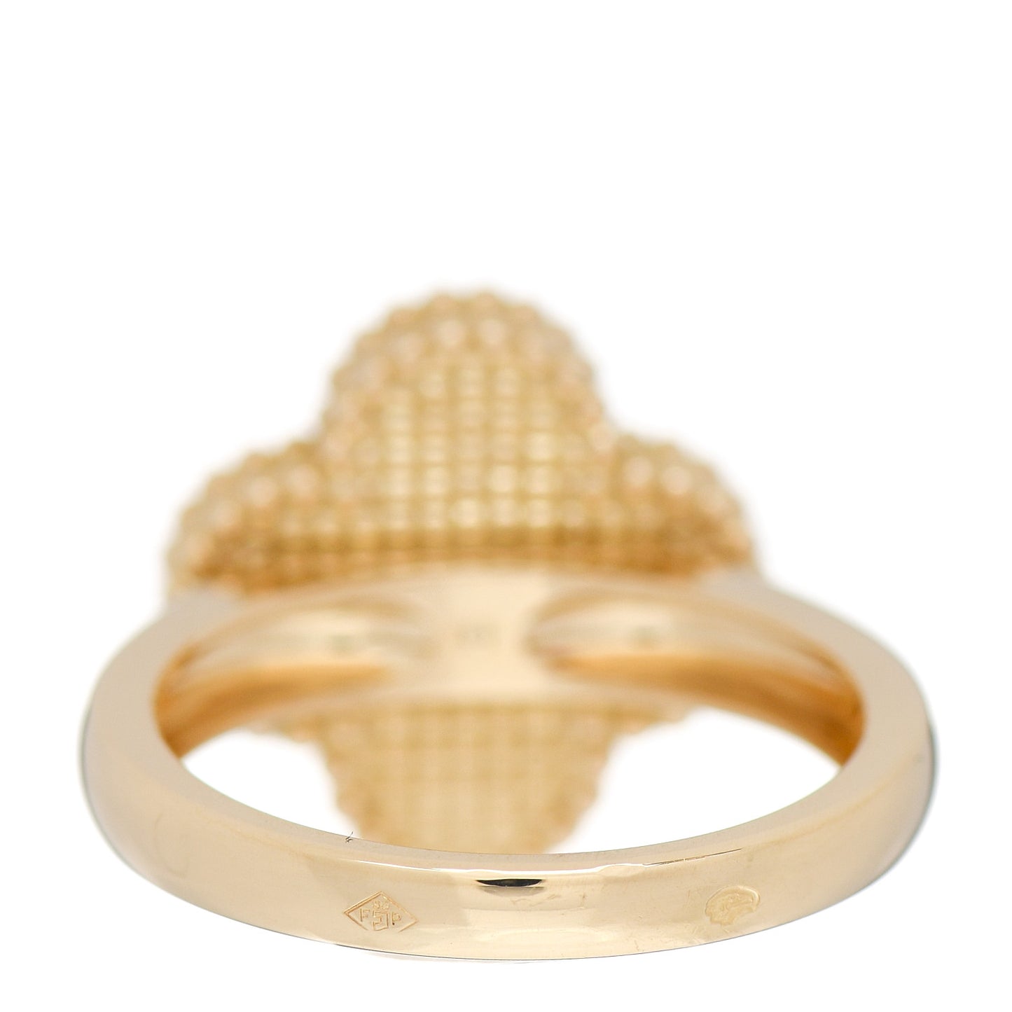 18K Yellow Gold Diamond Mother of Pearl Vintage Alhambra Ring 52 6